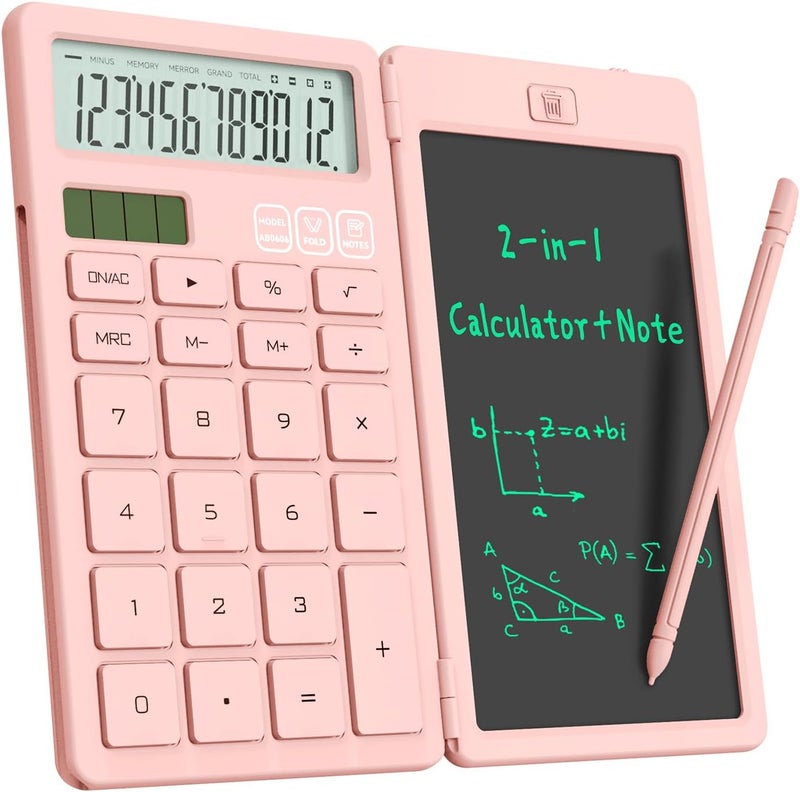 ROATEE Desk Calculators with Erasable LCD Notepad Basic Calculators Pink Cute School Supplies for Girls Middle School Stuff Cute Pocket Office Supplies Home Essential Solar & Battery Energy Big Button - Image 1